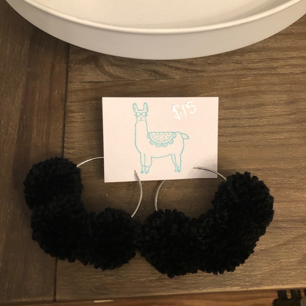Black hoop Pom Pom earrings